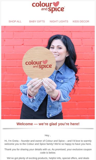 😍 Here is your 10% OFF Code! - email from Colour and Spice