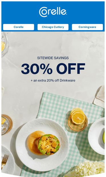 30% Off Sitewide + Extra 20% Off Drinkware 🥂 - email from Corelle Brands
