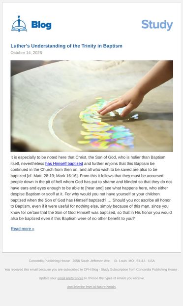 Luther’s Understanding of the Trinity in Baptism - email from CPH Blog