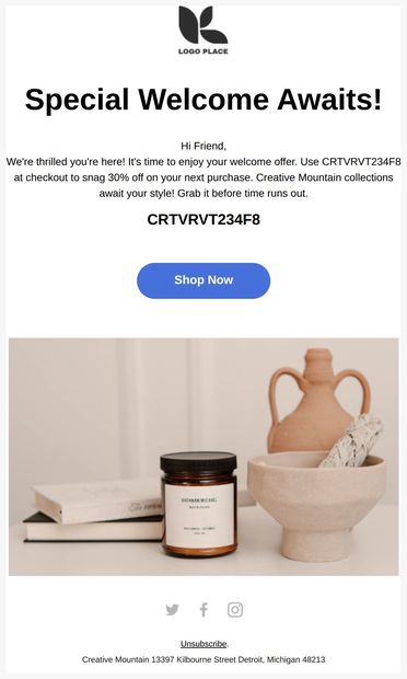Your welcome offer is calling! - email from Creative Mountain