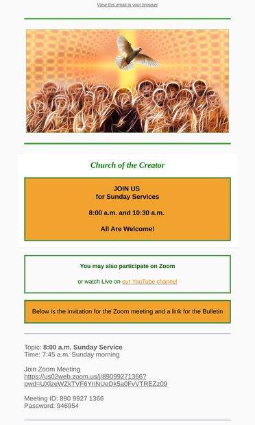 Sunday Services - email from Creator