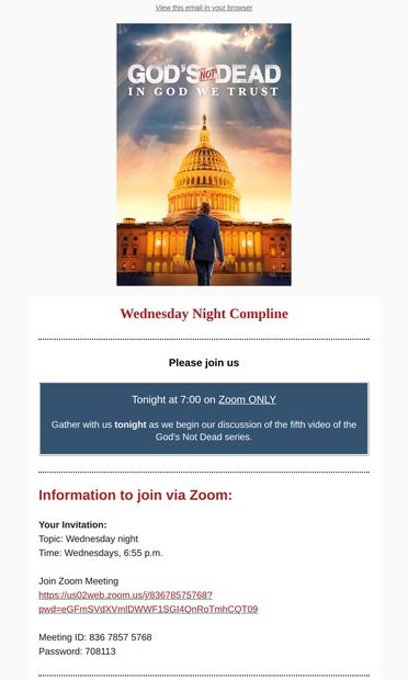 Wednesday Night Program - email from Creator