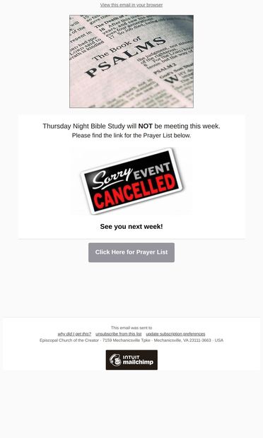 Thursday Prayer Time & Bible Study - email from Creator