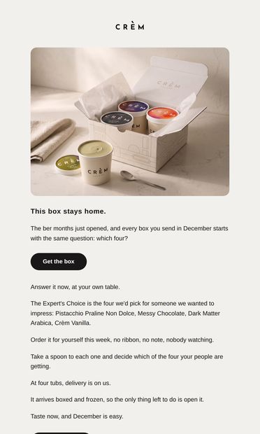 Four tubs, zero recipients. - email from Crèm Gelato