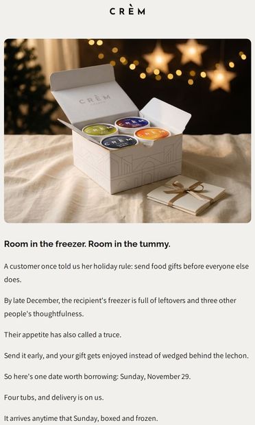 A customer's holiday rule we stole - email from Crèm Gelato