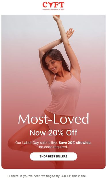 20% Off Our Most-Loved Essentials - email from CUFT