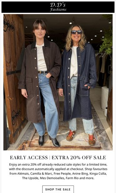 EXTRA 20% OFF SALE - email from D.D's Fashions