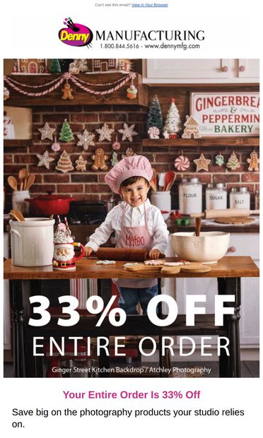 33% Off Your Entire Order - email from Denny Mfg.