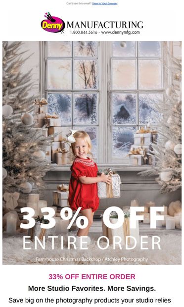 Your 33% Savings Are Waiting - email from Denny Mfg.