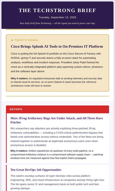 Today’s Signal: Cisco Brings Splunk AI On-Prem, JFrog Bugs Stay Under Attack, Anthropic Lands $13.7B Compute Deal - email from DevOps.com