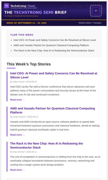 Latest Updates: Intel CEO Says AI Power and Safety Can Be Solved at
 Silicon Level, AMD and Xanadu Partner f... - email from DevOps.com