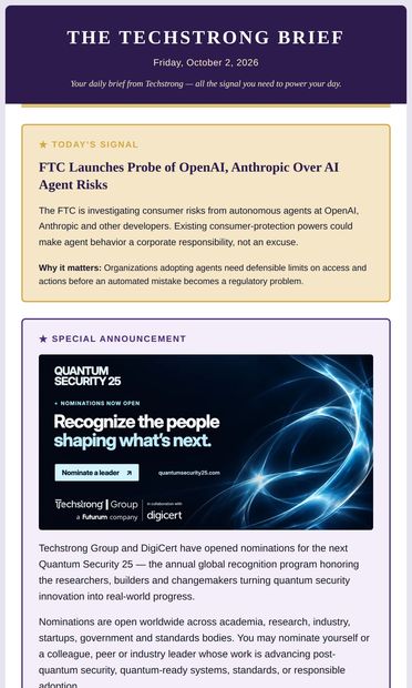 Today's Signal: FTC probes AI agents, IBM brings Bob on-prem,
Aerospike cuts data traffic - email from DevOps.com