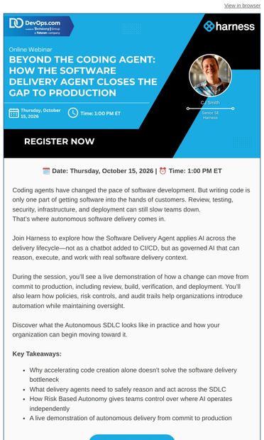 Beyond Coding Agents: AI-Powered Software Delivery - email from DevOps.com
