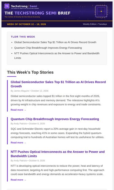 Latest Updates: Chip sales top $1 trillion, quantum chip sharpens
energy forecasts, NTT bets on optical interconnects - email from DevOps.com