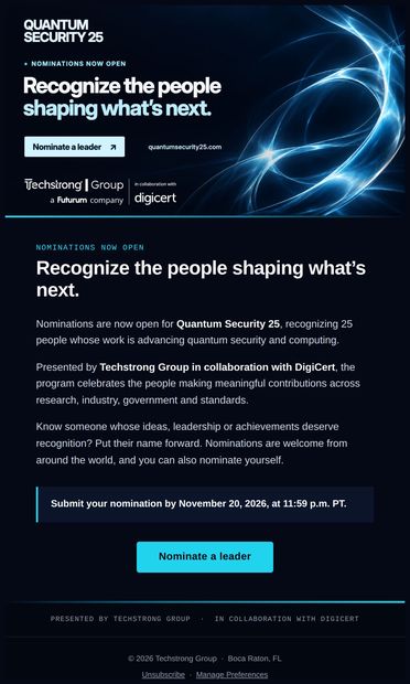 Nominations are open: Quantum Security 25 - email from DevOps.com