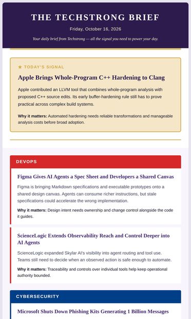 Today's Signal: Apple hardens C++, Figma equips agents, Google
advances medical AI - email from DevOps.com