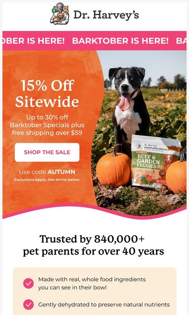 Barktober Sale: Fall for fresh food! - email from Dr. Harvey's