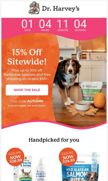 Barktober Sale ends tomorrow  ⏳ - email from Dr. Harvey's