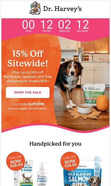 Last Call! Barktober Sale ends tonight - email from Dr. Harvey's