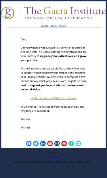 Supporting Your Goals - email from Dr Michael Gaeta