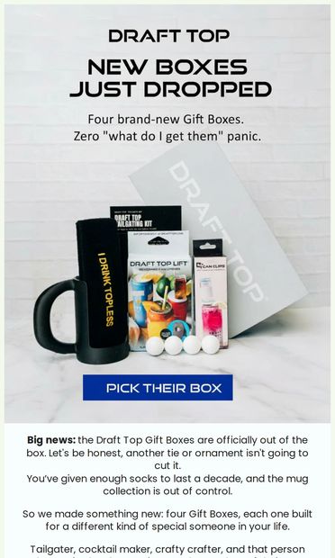 Introducing the Draft Top Gift Boxes - email from Draft Top