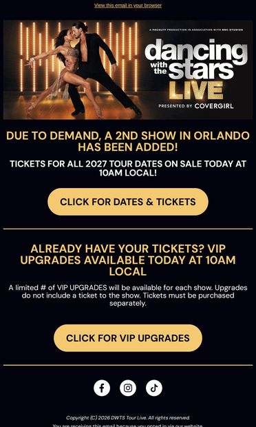 TICKETS ON SALE TODAY! - email from DWTS Tour