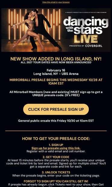 New Show Added in Long Island, NY! - email from DWTS Tour