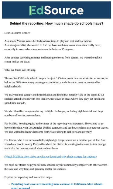 How much shade do students have at school? - email from EdSource