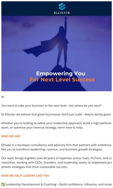 Scaling Your Business Starts with Elevating Your Leadership - email from Ellivate Consulting