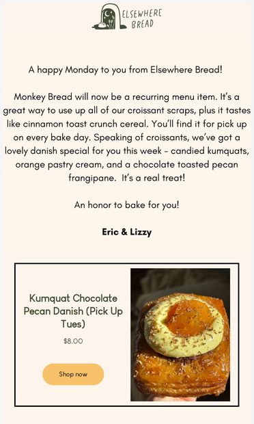 Elsewhere Bread Weekly Update - Kumquat🍊 Time - email from Elsewhere Bread