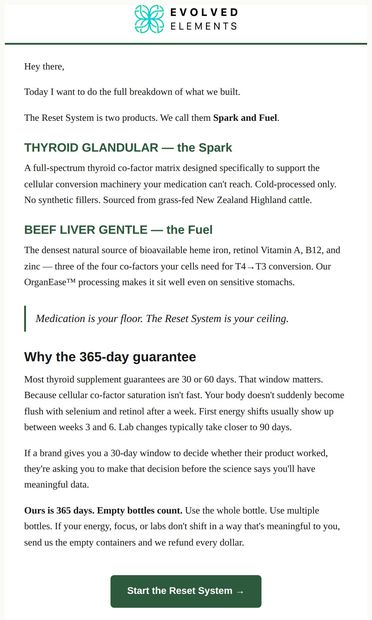The Reset System (+ why 365 days, not 30) - email from Evolved Elements