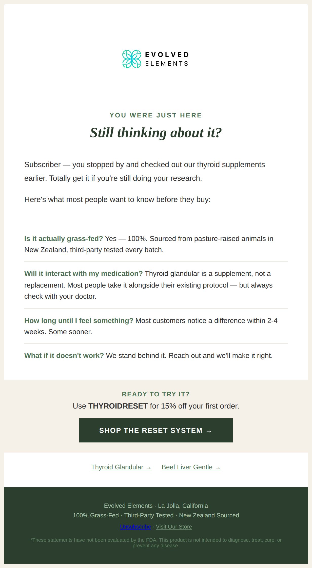 Still thinking about it? - email from Evolved Elements