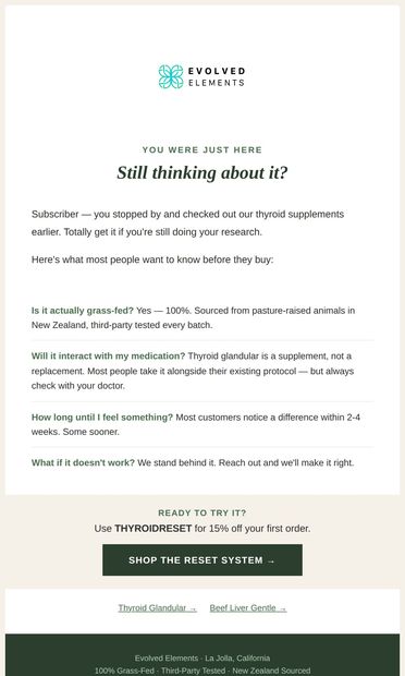 Still thinking about it? - email from Evolved Elements