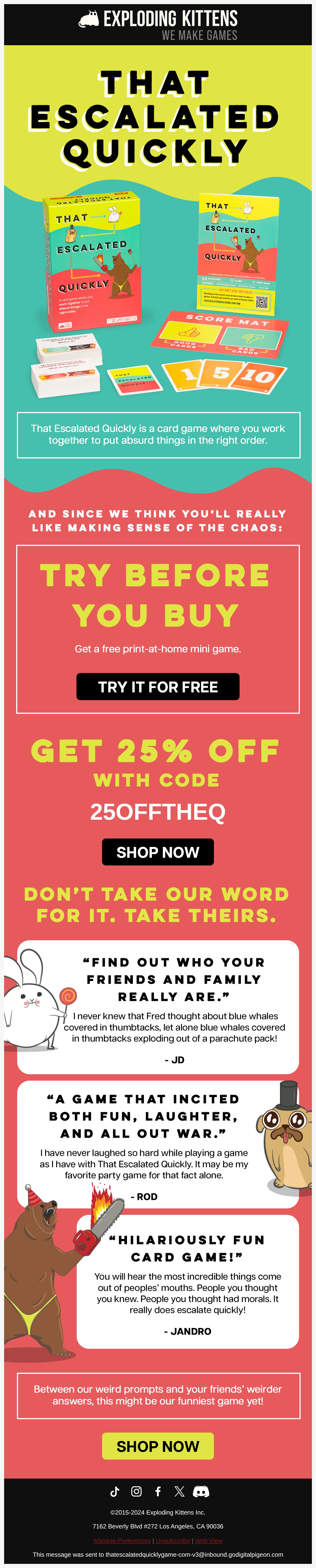 This game escalates quickly. 🤪 - email from Exploding Kittens