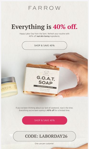 It’s all 40% off 🤩 - email from Farrow