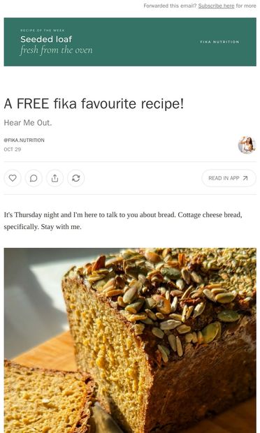 Fresh out of the oven! - email from Fika Nutrition
