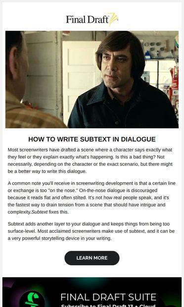 How to Write Dialogue that Speaks Volumes - email from Final Draft