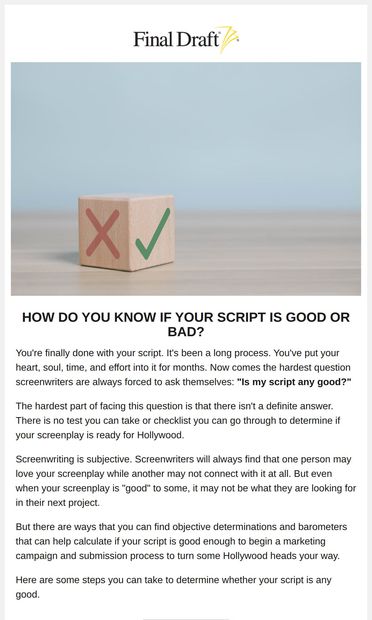 What's the Verdict on Your Screenplay? - email from Final Draft