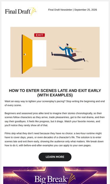 Make Every Moment Count in Your Scenes! - email from Final Draft