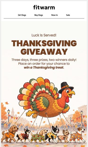 Order Up! Luck's on the Menu 🎁🦃 - email from Fitwarm