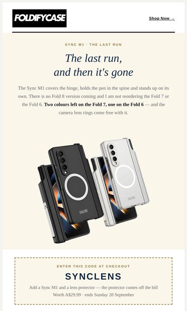 Last run of the Sync M1 — two Fold 7 colours, one Fold 6 - email from FoldifyCase