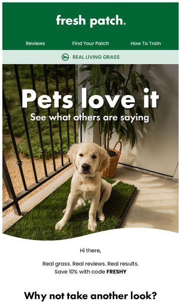 Real Reviews From Happy Pet Parents  💚 - email from Fresh Patch