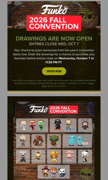 Now Open: 2026 Fall Convention Drawings - email from Funko