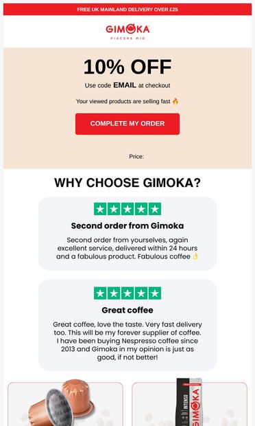 Can we tempt you with 10% OFF? - email from GimokaCoffeeUK