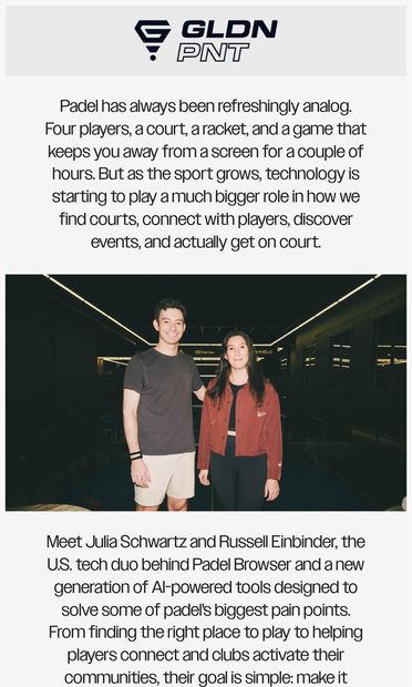 Is AI about to change the way we play padel? - email from GLDN PNT