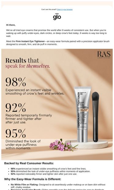 RE: Like an IRL filter for under-eye bags and fine lines... - email from Glo7.
