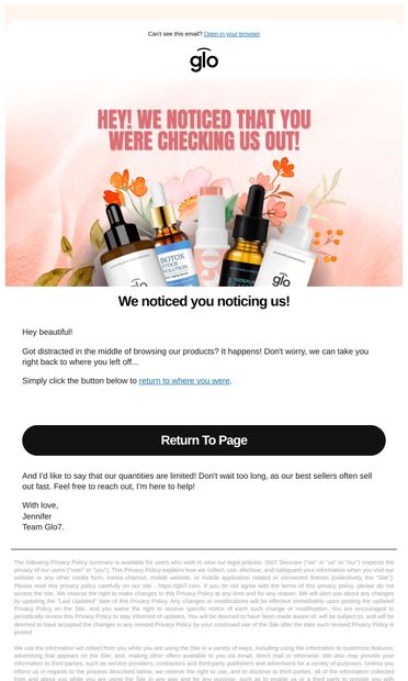We noticed you were checking us out... - email from Glo7.