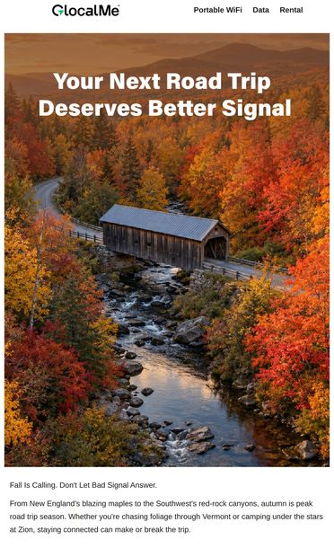 Fall road trip? Don't lose signal on the scenic route - email from GlocalMe Official