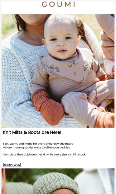 Our Knit Mitts + Boots are here! - email from goumikids