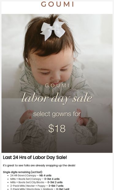 Last 24 HRS Labor Day Sale! - email from goumikids